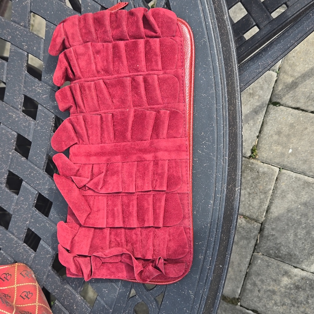 Poppie Jones Red Suede Ruffle Clutch